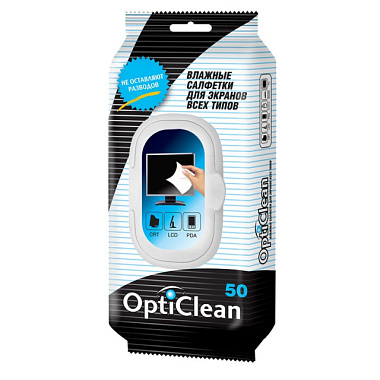 Влажные салфетки Opti Clean для экранов всех типов с пласт клапаном 50 шт 