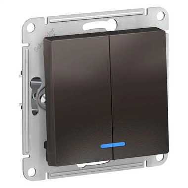 Выключатель Systeme Electric Atlasdesign двухклав с подсветкой сх 5а 10АХ механизм мокко ATN000653