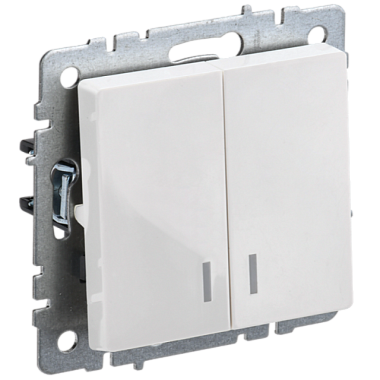 Выключатель IEK Brite ВС10-2-1-БрБ BR-V20-1-10-K01 двухклавишный с индикацией белый 10А