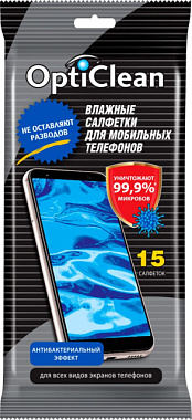 Влажные салфетки Opti Clean для мобильных телефонов и КПК 15 шт*