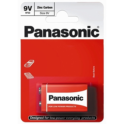 Батарейка солевая Panasonic 6F22 Zinc Carbon 9В бл/1